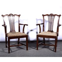 Lot 378 - Pair of mahogany elbow chairs, in the Georgian style