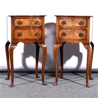 Lot 456 - Pair of reproduction walnut two drawer bedside tables