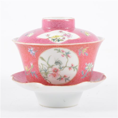 Lot 9 - Chinese famille rose covered bowl on stand,...