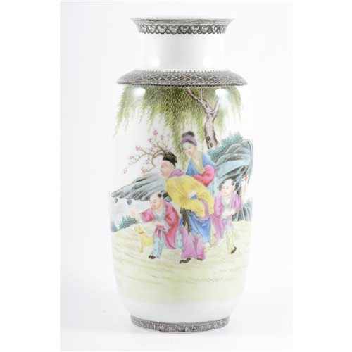 Lot 61 - Chinese famille rose rouleau vase, bearing...