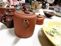 Lot 9 - Chinese Red stoneware teapot, Yixing, moulded...