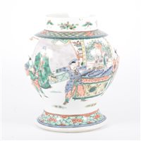 Lot 57 - Chinese famille verte baluster shaped jar,...