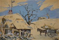 Lot 405 - Follower of Alfred Joseph Casson, Farming landscape, mixed media.