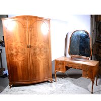 Lot 405 - Large Queen Anne style walnut wardrobe and dressing table