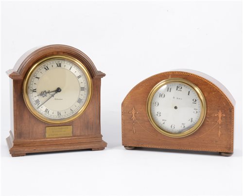 Lot 111 - Edwardian small inlaid dome topped mantel clock,...