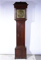 Lot 394 - Oak longcase clock, pagoda top, cavetto...