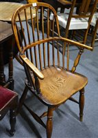 Lot 418 - Victorian elm and ash Windsor chair, hoop back...