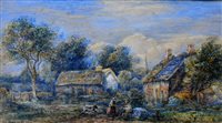 Lot 275 - James Orrock, landscape with figures by a...