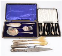 Lot 244 - Pair of French silver mounted carvers, pair of...