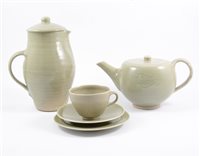 Lot 119 - St Ives studio pottery teaset, Oak leaf design