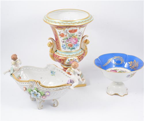 Lot 55 - Le Tallec French porcelain campana shape vase; Limoges boxes, and other porcelain.