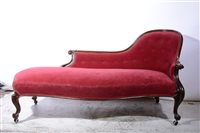 Lot 421 - A Victorian mahogany framed serpentine chaise longue.