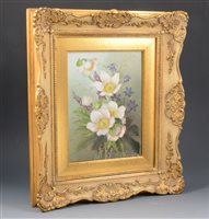 Lot 82 - Continental porcelain plaque, hand-painted, with spring flowers.