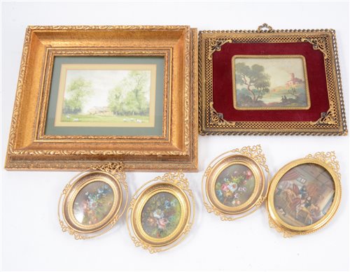 Lot 135 - Italian School, pair of landscapes both signed Vitto, oil on board, 8 x 9.5cm, and other small pictures.