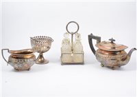 Lot 110 - Electroplated teaset, other plated ware, brass shell cases, etc
