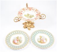 Lot 1 - Pair of Copeland cabinet plates, and another on gilt metal stand