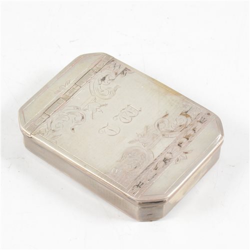 Lot 56 - Continental white metal snuff box, maker's mark only Unicorn over EH, 18th century.
