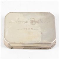 Lot 56 - Continental white metal snuff box, maker's mark only Unicorn over EH, 18th century.