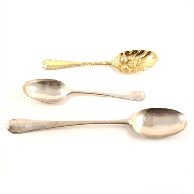 Lot 370 - George II basting spoon, maker's mark rubbed, London 1732