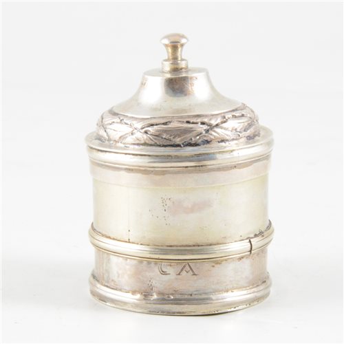 Lot 55 - European cylinder-shape spice box, circa 1800.