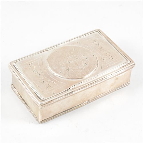 Lot 30 - French white metal oblong box, set with Louis XV 12 Sols coin.