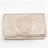 Lot 30 - French white metal oblong box, set with Louis XV 12 Sols coin.
