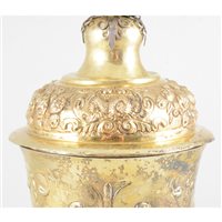 Lot 24 - Gilt metal 'steeple' cup and cover, probably central European, in part 18th century.