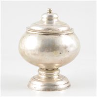 Lot 64 - White metal pedestal jar and cover, possibly Persian, probably 19th century.