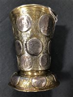 Lot 49 - German silver parcel gilt beaker, set with 18th century coins.