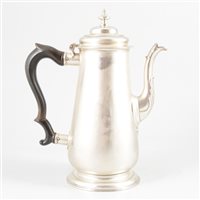 Lot 105 - George II silver coffee pot, maker's mark partially struck, possibly Isaac Cookson, Newcastle, 1749.