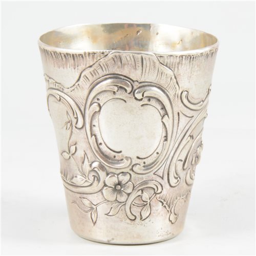 Lot 35 - Rococo style white metal beaker, Continental, 19th century.