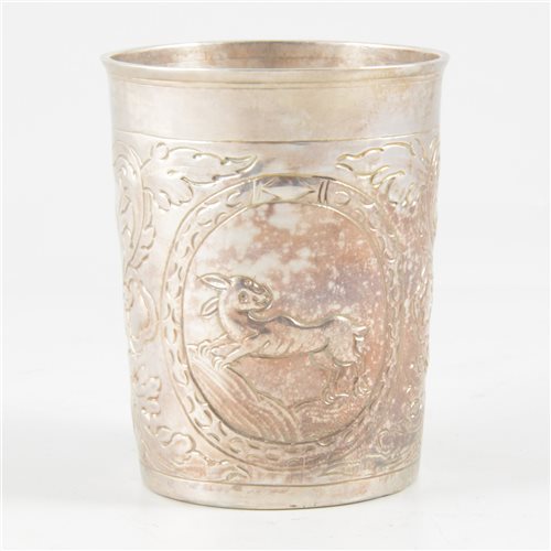 Lot 61 - Russian silver beaker, maker's mark B.A, with another indistinct mark, Moscow, circa 1760.