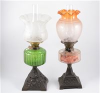 Lot 98 - Three Victorian oil lamps