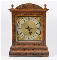 Lot 115 - Edwardian oak mantel clock, domed case with...