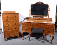 Lot 349 - Walnut and burr walnut bedroom suite