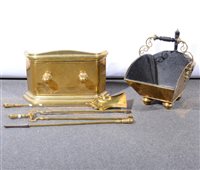 Lot 387 - Coal box and brass fireside items