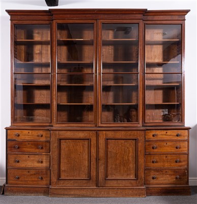 Lot 496 - An early Victorian mahogany breakfront library bookcase, W Priest, Blackfriars