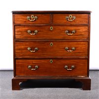 Lot 464 - George III mahogany chest of drawers, fitted with two short and three long drawers, bracket feet, width 101cm.