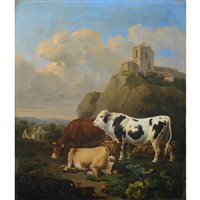 Lot 293 - Johann Dallinger von Dalling, Catle in a landscape, oil on panel.