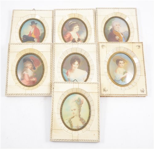 Lot 252 - A set of seven framed oval miniatures portraits after Old Masters