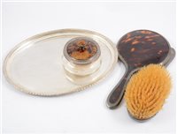 Lot 295 - Oval silver engine-turned tray, and silver and tortoise shell part dressing table set