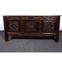 Lot 385 - Part 19th Century carved oak coffer