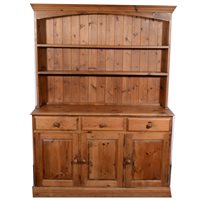 Lot 393 - Modern pine dresser, with two shelf delft rack