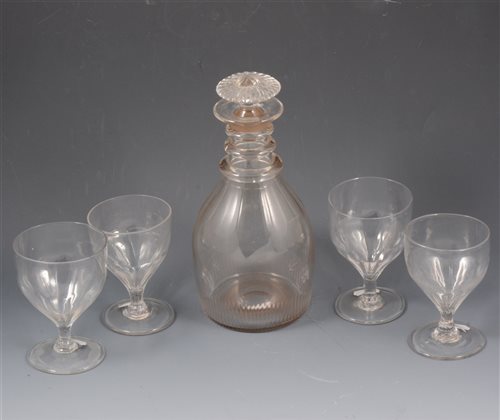 Lot 18 - George II conical shape wine glass; wrythen moulded glasses, and rummers (17)