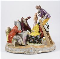 Lot 12 - A large Continental porcelain figural group, The Hairdressers, 18th Century style