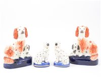 Lot 4 - Pair of late 19th Century Staffordshire King Charles Spaniels, and a similar pair (4)