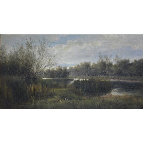 Lot 447 - Attributed to William Pitt, Weedy Nook on the Thames, oil on relined canvas.