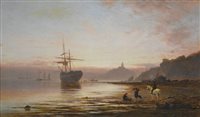 Lot 427 - Alfred Walter Williams, Beach scene at dusk, oil on relined canvas.