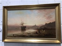 Lot 427 - Alfred Walter Williams, Beach scene at dusk, oil on relined canvas.