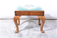 Lot 375 - Walnut dressing table stool with cotton print seat.